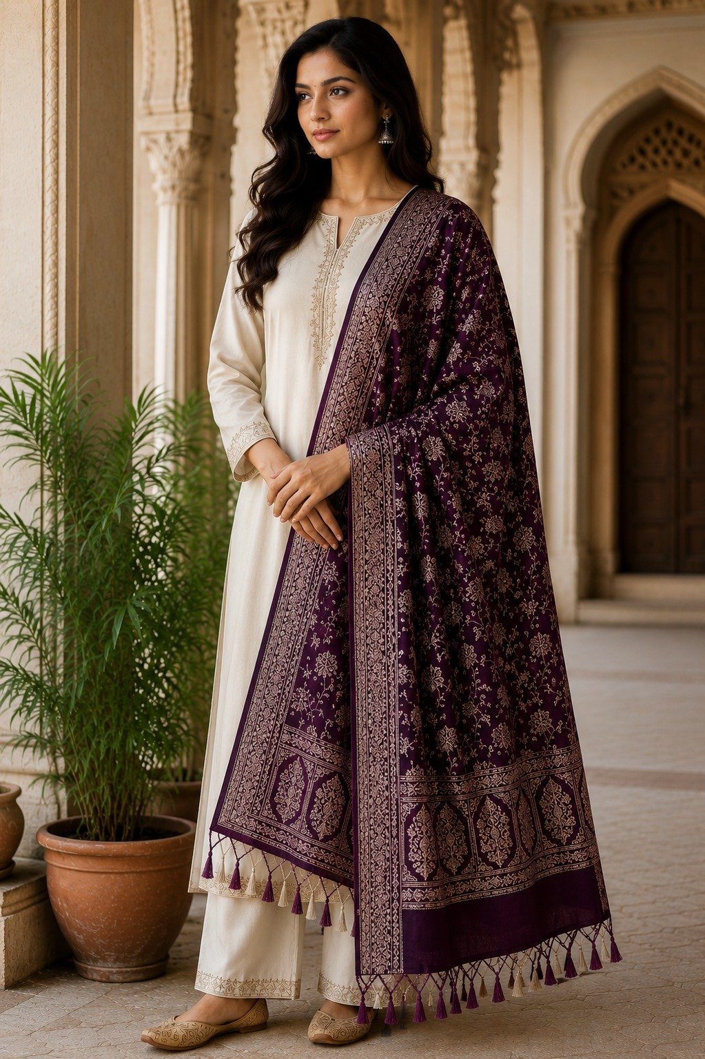 Viscose Shawl, Viscose Shawl Wine Floral design